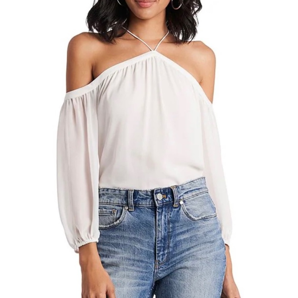 1. State Off Shoulder Halter White Chiffon Blouse - Picture 15 of 15